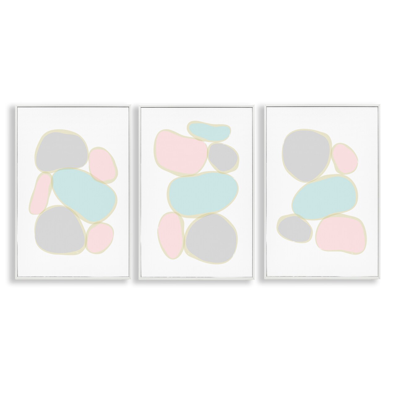 Stupell Industries Pastel Stones on White 3pc Framed Giclee Wall Art Set Design by Martina Pavlova